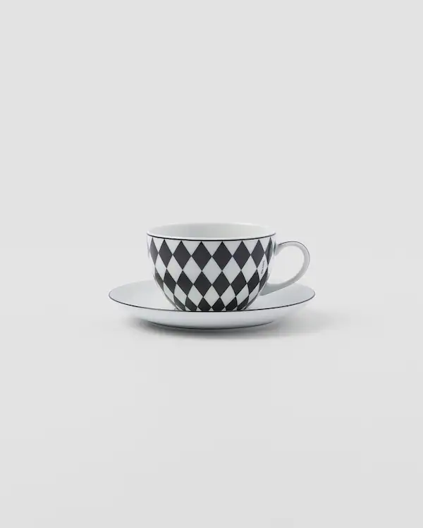 Set med två porfyrkoppars cappuccinokoppar - Schackmönster