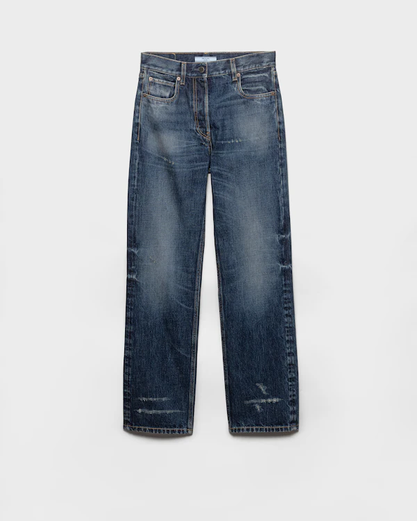 Raka benätna jeans i tyg