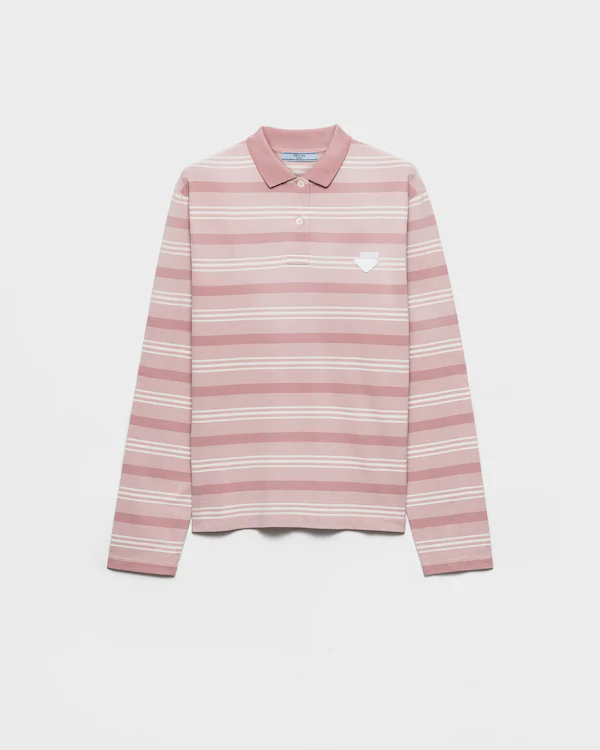 Långärms streckad piqué-poloshirt