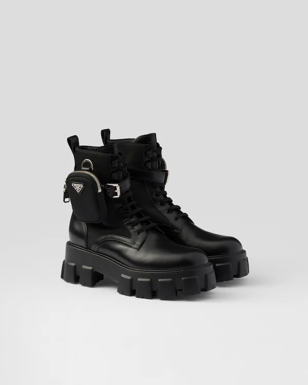 Monolith läder- och Re-Nylon-kampstövlar med ficka