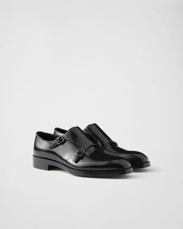 Borstad läder dubbel monk strap-skor