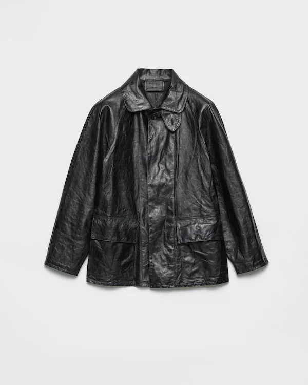 Läderblousonjacka med vintageutseende