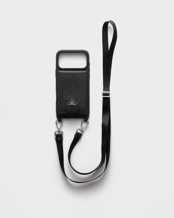 Saffianläderhölje till iPhone 17 Pro Max med axelrem