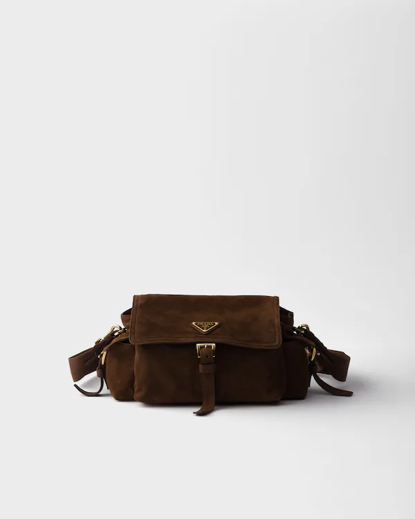 Prada Explore-medium bag i mjuk skinn med flapp