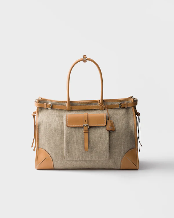 Prada Bonnie linen- och läderhandväska