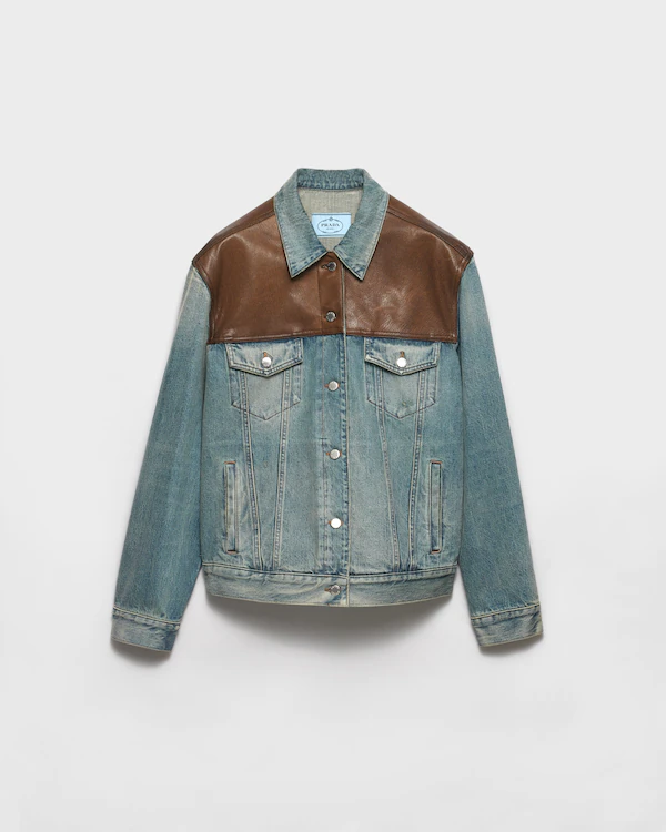 Denim- och läderblousonjacka